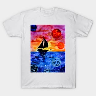 Galaxy Star Sailing Boat T-Shirt